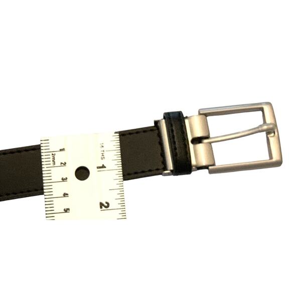 OOBE Men's Black Leather Belt Silver-Tone Buckle Size Medium Preppy Substantial - Picture 9 of 11